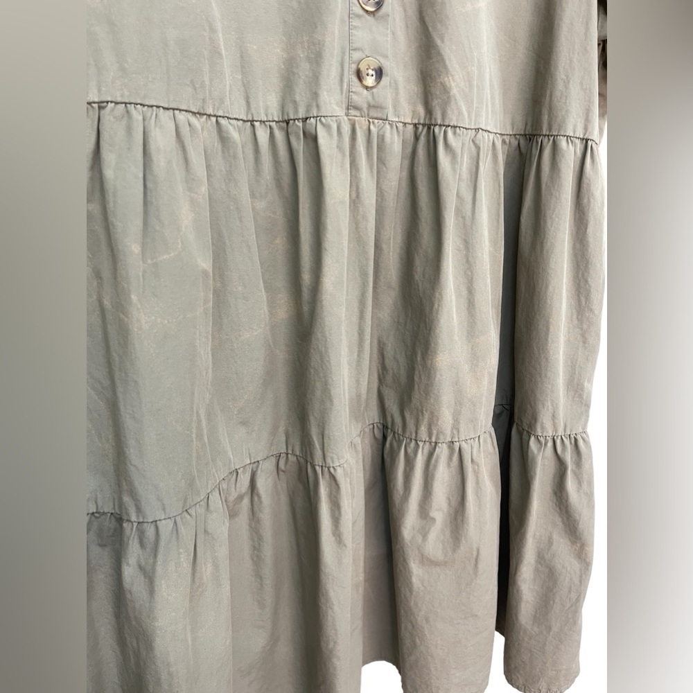 Madewell Button Front Tiered Poplin Babydoll Mini Dress Olive Green Size Medium - Picture 4 of 8